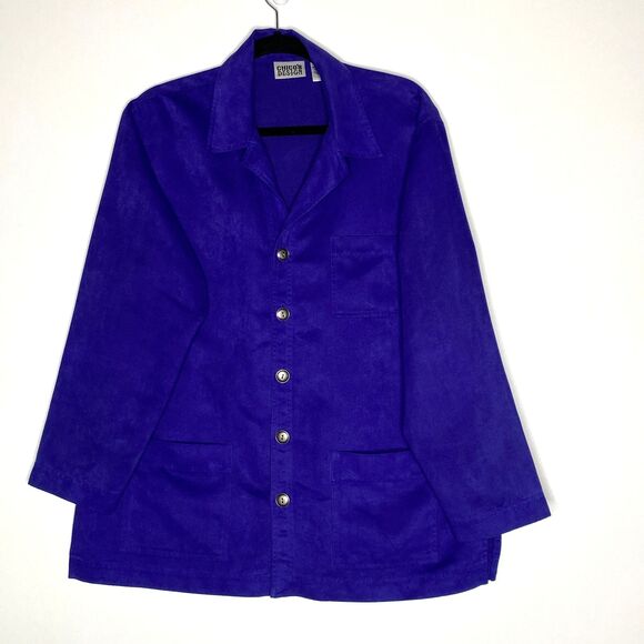 Vintage Chico's Velour Button Up Shacket Cardigan Women's Size Large (Chico's 2) - Picture 1 of 6